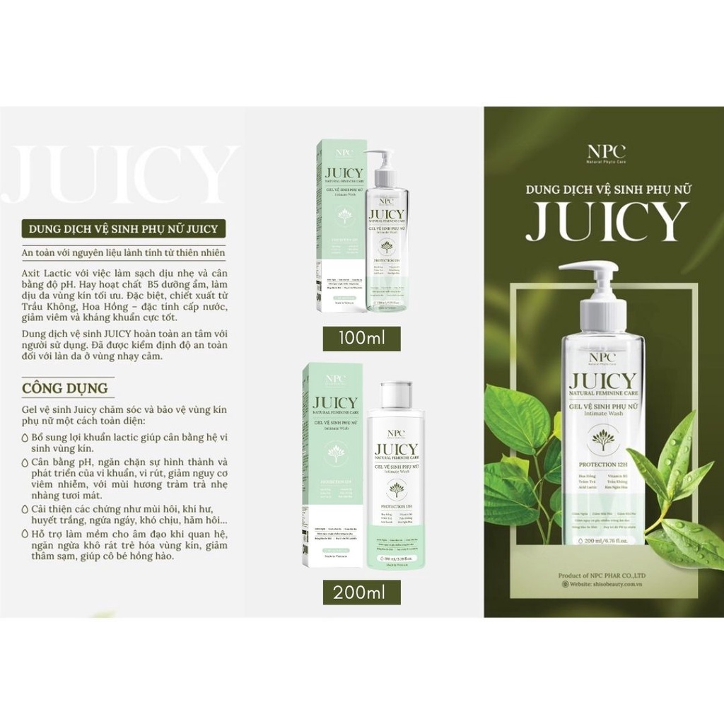 dung dịch vệ sinh thảo dược Juicy từ thiên nhiên giúp làm sạch, cân bằng pH âm đạo, ngăn chặn sự phát triển của vi khuẩn