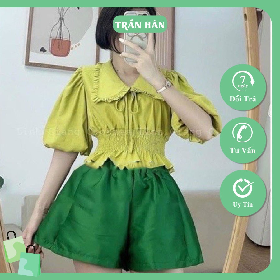 Quần short nữ lưng cao chất tacta ống rộng cao cấp phong cách Hàn Quốc hiện đại trẻ trungI Trần Hân Shop 20003673