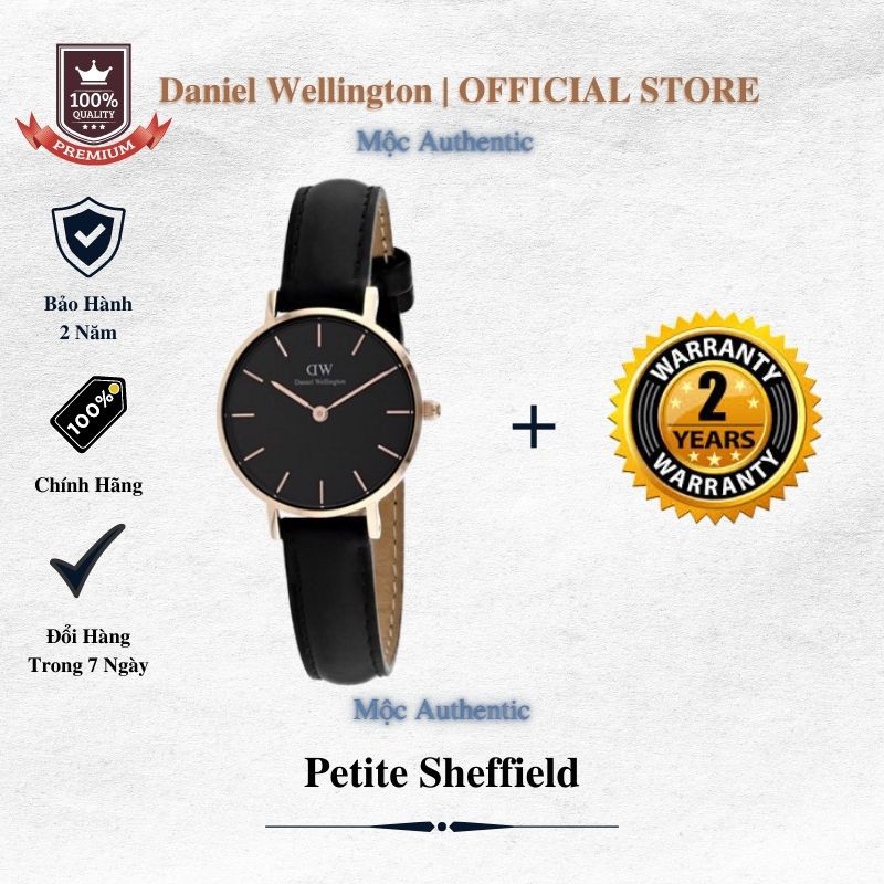 Đồng Hồ DW Classic Petite Sheffield Nữ Daniel Wellington [CHÍNH HÃNG] Mặt Đen Viền Vàng Size 28mm - 32mm