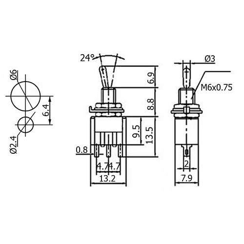 Công Tắc Gạt 3 Chân 3 Vị Trí MTS-103 220V 3A-6A