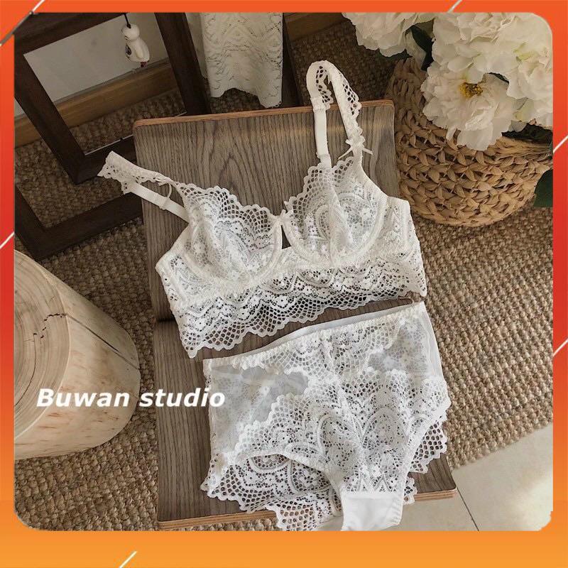 Set bộ đồ lót nữ ren áo có gọng, không mút dành cho các nàng có vòng 1 to hoặc đã nâng ngực, quần cạp cao, Mã B28392