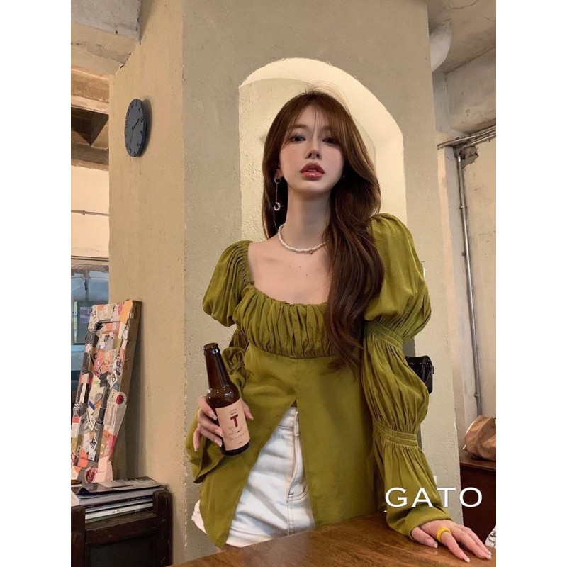 Áo xẻ cổ vuông  retro { oder taobao }