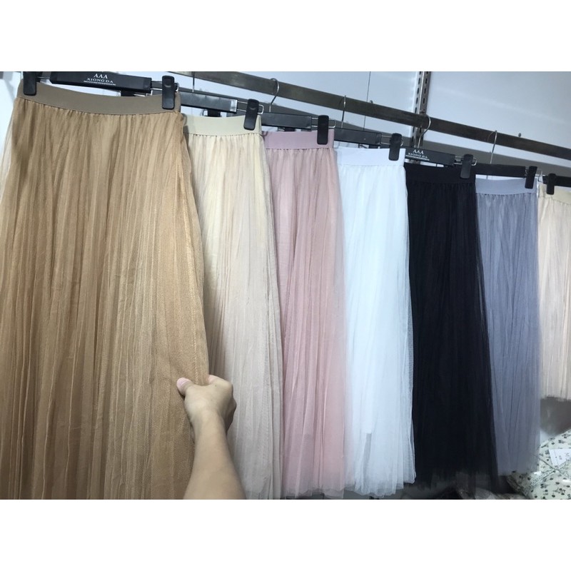 CHÂN VÁY MIDI LƯỚI CẠP CHUN BỒNG BỀNH HÀNG QUẢNG CHÂU MS14200