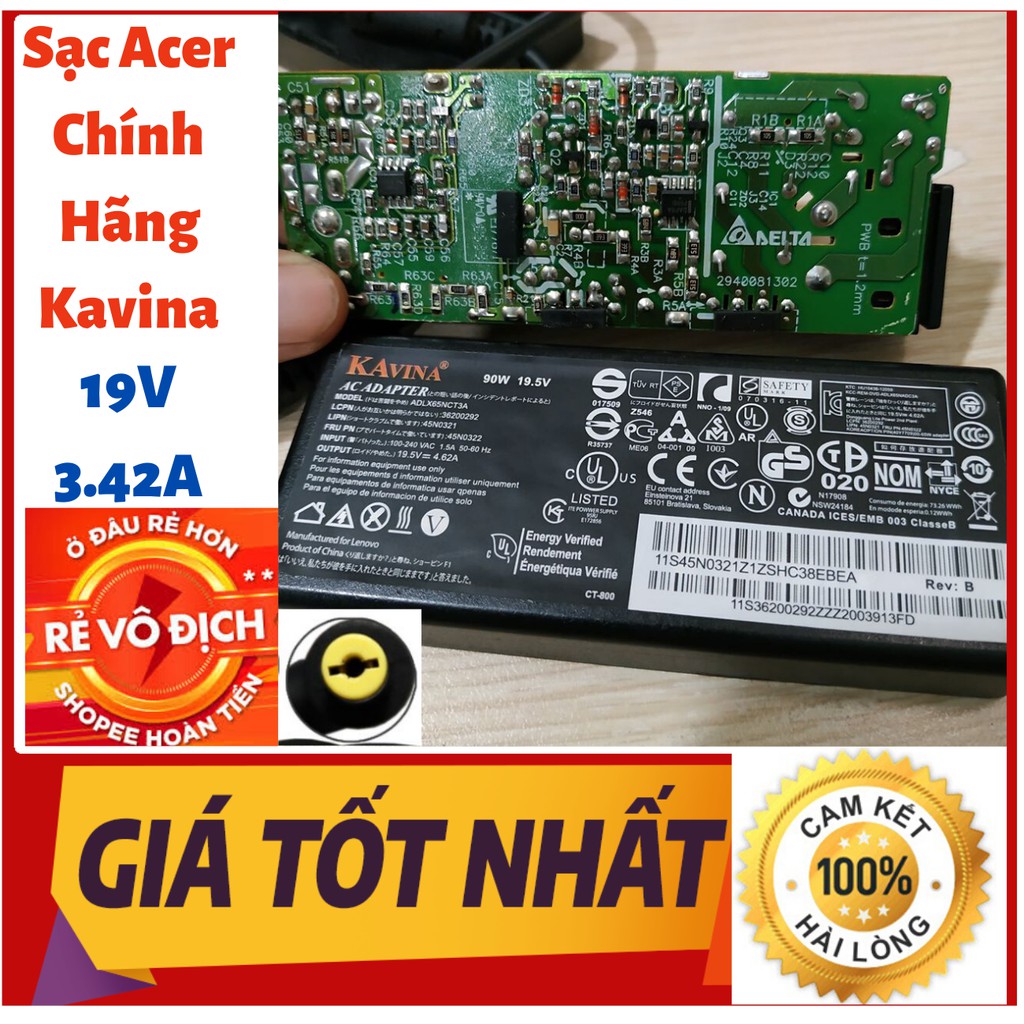 Sạc Laptop Acer Chính Hãng Kavina 19V - 3.42A - 65W Tặng Kèm Dây Nguồn