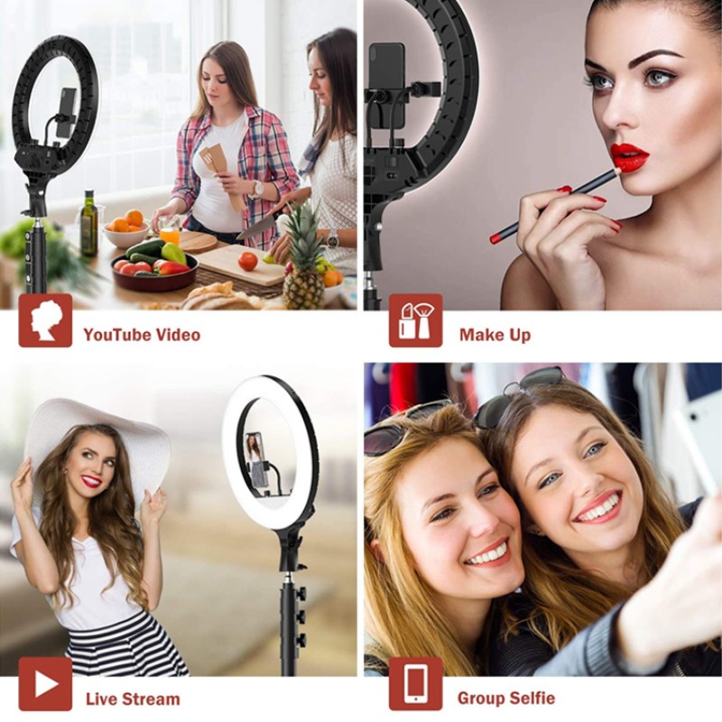 Tripod + Đèn led Livestream HQ-18 (45cm) phụ kiện hỗ trợ quay video, livestream, tặng kèm chân đèn 2m