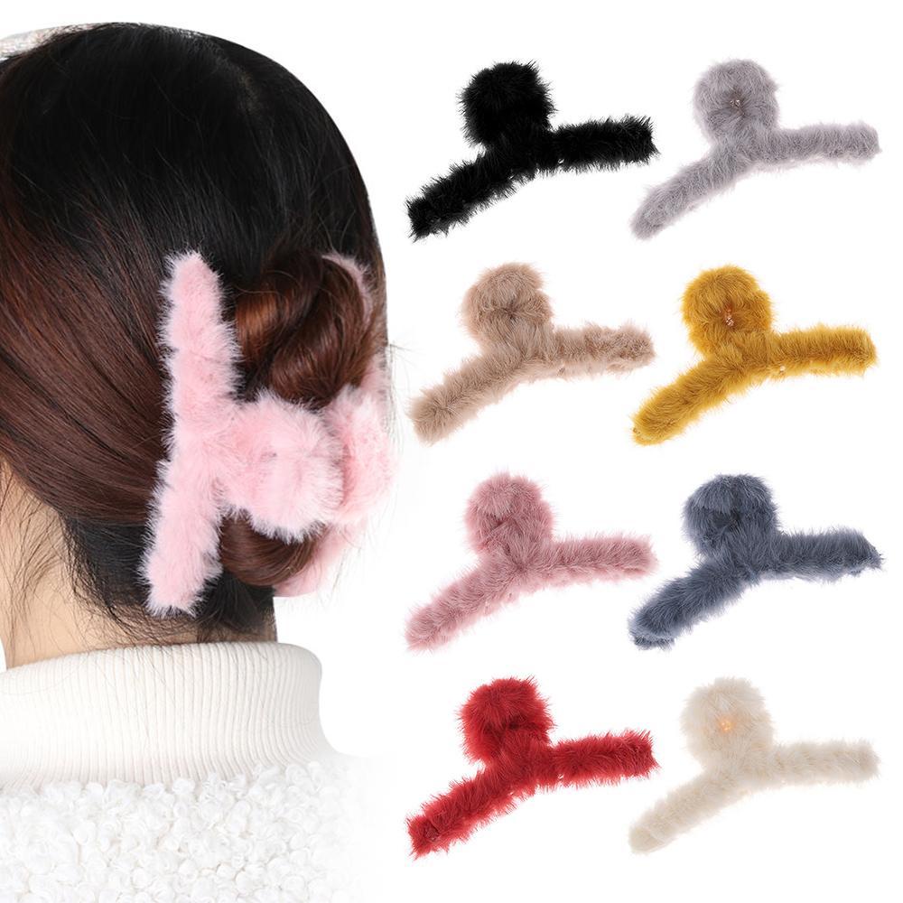 Kẹp Tóc Càng Cua Đính Lông Giả Thời Trang Thu Đông