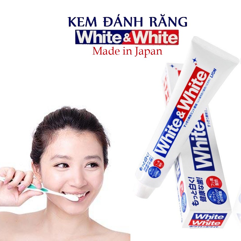 Kem đánh răng làm trắng răng Lion White &amp; White 150g Nhật Bản