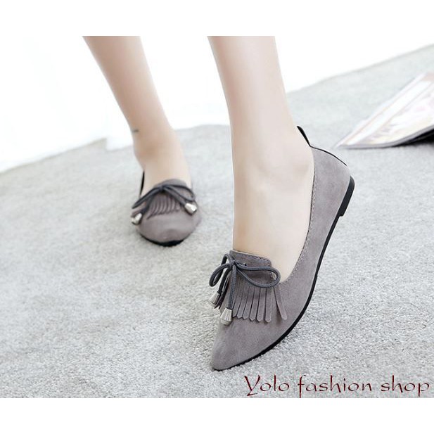 [OD17] Giày lười slip on nữ đế bằng da lộn đính nơ xinh xắn hàng QC cao cấp | BigBuy360 - bigbuy360.vn