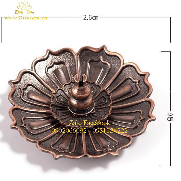 Lư xông trầm bằng đế cắm nhang sử dụng xông hương vòng, nhang không tăm và nụ trầm hương có hồ lô đồ thờ cúng đế hồ lô