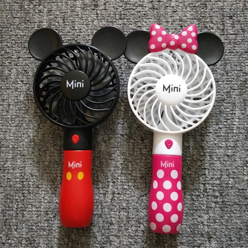 (hàng đã về) Quạt hoạt hình Mickey Minnie dễ thương Quạt USB cầm tay mini mang đèn có dây đeo mang thể sạc lại 3 chế độ 