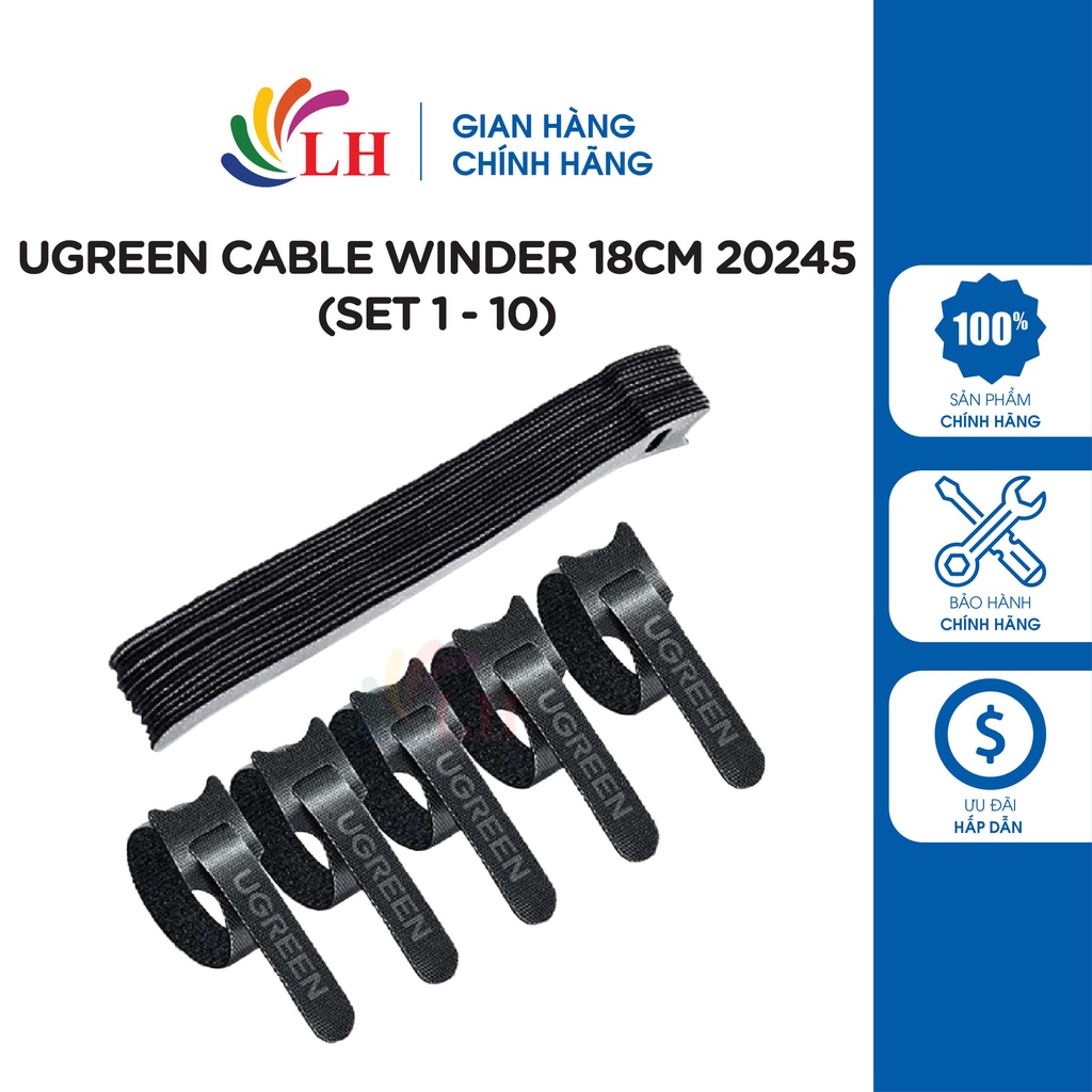 Dây dán Velcro Ugreen Cable Winder 18cm 20245 (Set 1 - 10) - Hàng chính hãng - Kết dính chắc chắn