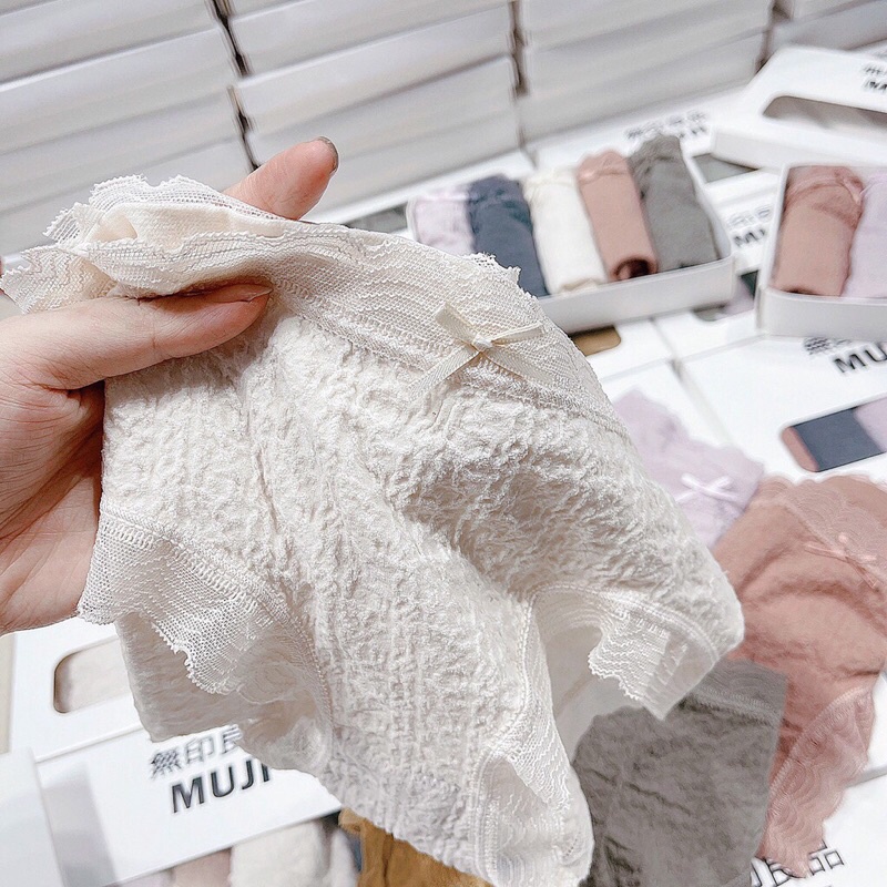 Hộp 5 quần lót cotton nhăn rum đính nơ viền ren 021