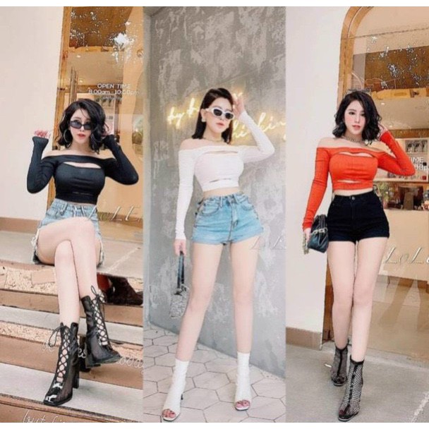 áo kiểu thun thái trễ vai khoét cut out ngực hở eo siêu hot