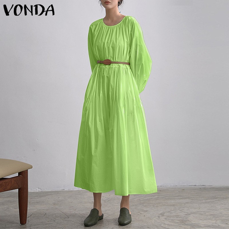 Đầm VONDA tay dài dáng rộng màu trơn thời trang giản dị cho nữ | BigBuy360 - bigbuy360.vn