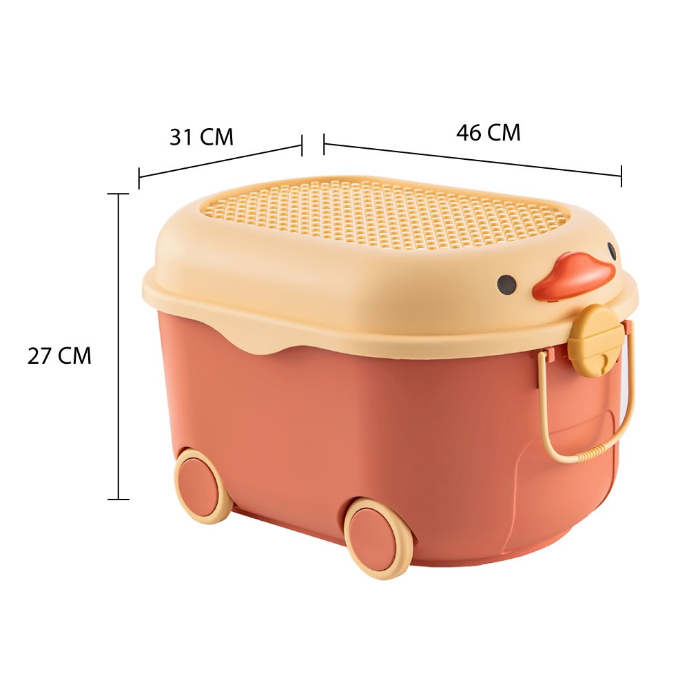 HomeBase STACKO Thùng đựng đồ đa năng hình con vịt có bánh xe có nắp khóa hai bên W46xH27xD31cm Sz S màu cam