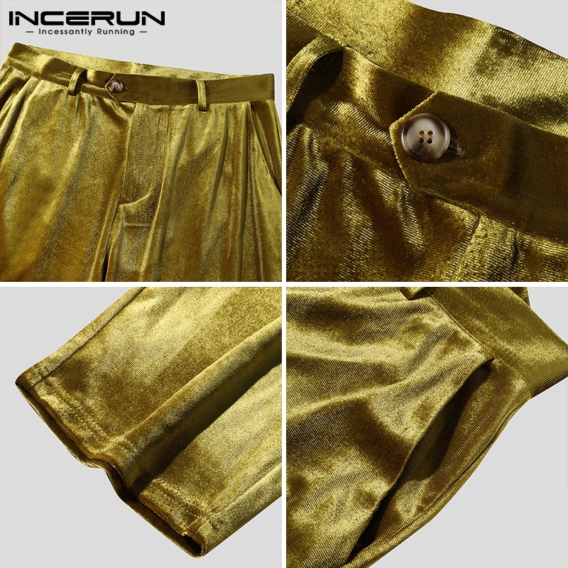 Quần INCERUN chất nhung form suông rộng màu trơn hợp thời trang cho nam