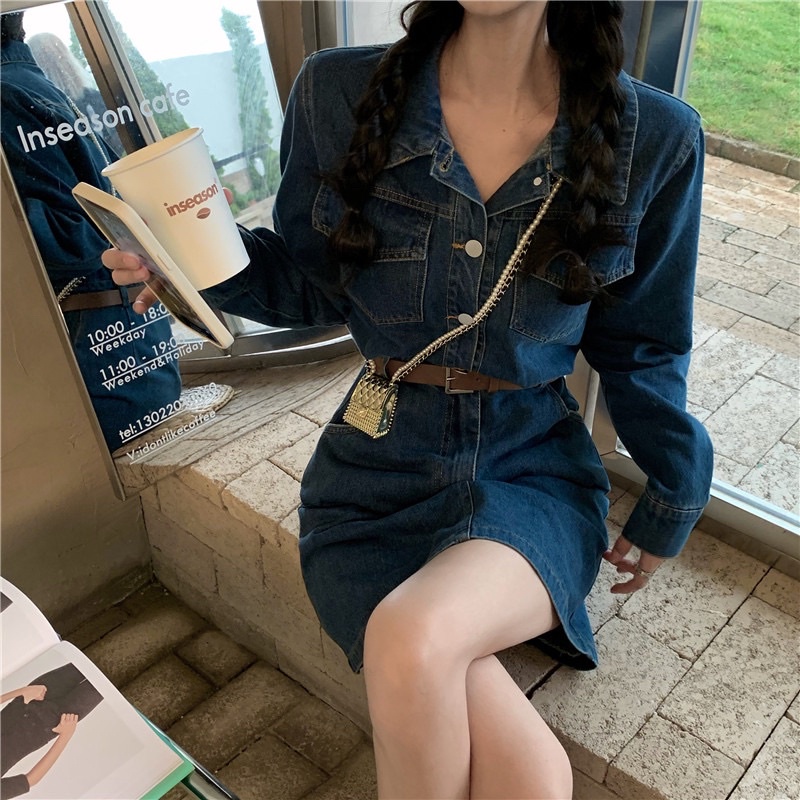 ĐẦM DENIM KÈM ĐAI XINH XẮN