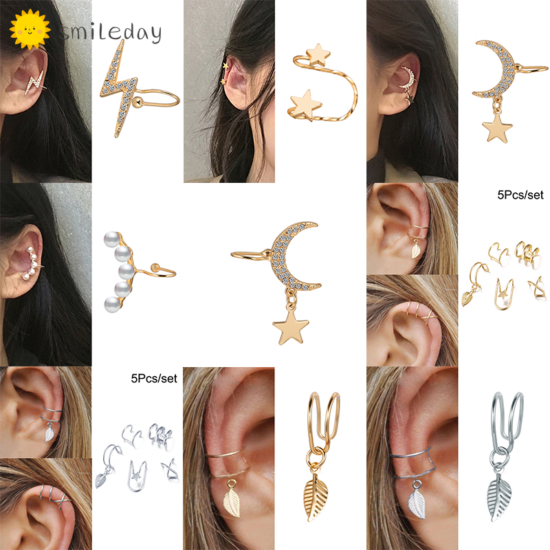 Khuyên Tai Kim Loại Hình Mặt Trăng Ngôi Sao Đính Ngọc Trai Thời Trang