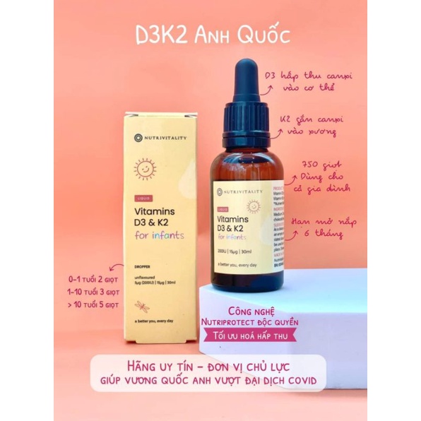 Vitamin D3 K2 MK7 Sunday Natural 20ml của Đức,Vitamin D3K2 MK7 Anh Quốc 30ml