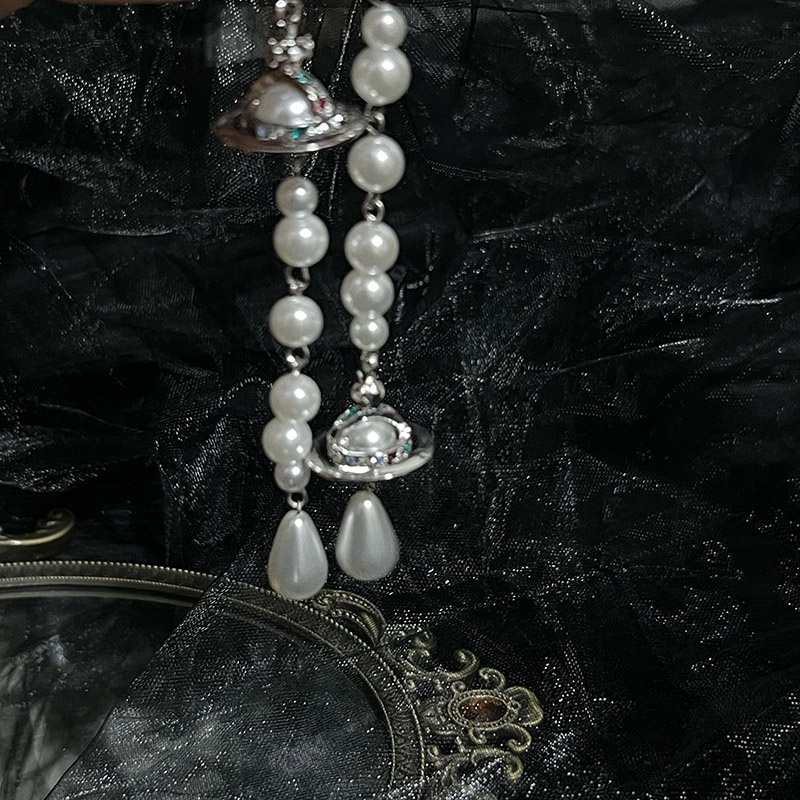 Bông Tai Tua Rua Dáng Dài Đính Đá Pha Lê &amp; Ngọc Trai Phong Cách Cổ Điển Thời Trang Sang Trọng Cho Nữ