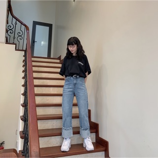 #Q923CS quần jeans suông rộng gập gấu mặt trước