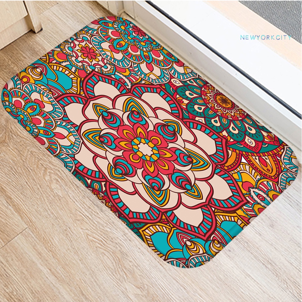 Thảm Chùi Chân Chống Trượt Họa Tiết Hoa Mandala Dành Cho Phòng Tắm