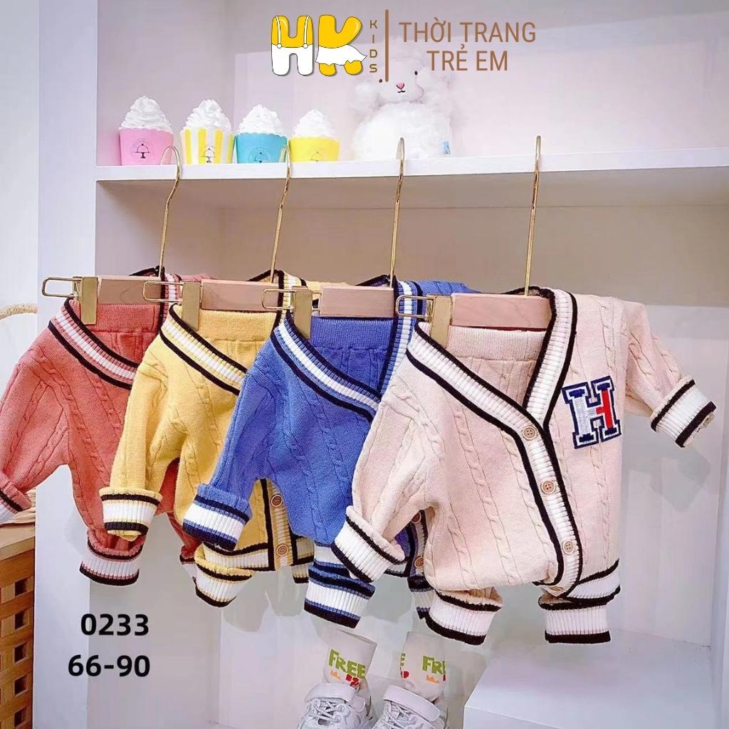 Bộ quần áo len cho bé HK KIDS kiểu cardigan vặn thừng, chất len cao cấp mềm mịn đanh lì size từ 0 đến 3 tuổi (mã 0233..)