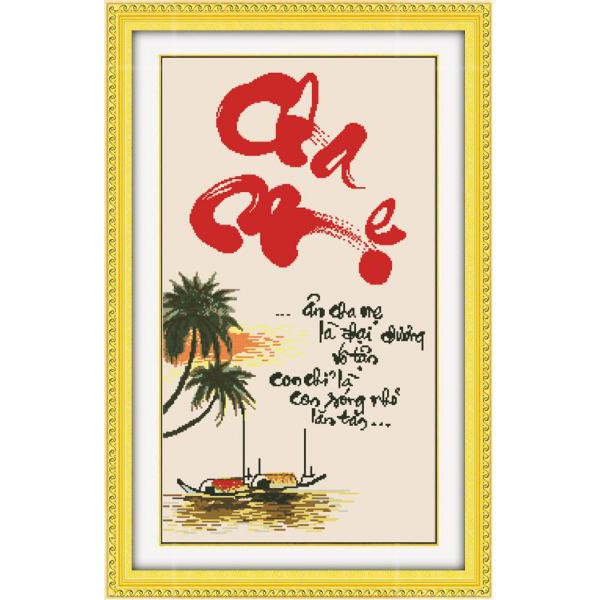 Tranh thêu chữ thập chưa thêu Thư pháp Cha Mẹ TV8009