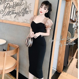 [Mẫu mới] Đầm Body Tay Búp Tiểu Thư Sang Chảnh Vải Umi Dày Dặn Phối Tơ Sống (Có mút ngực) TT
