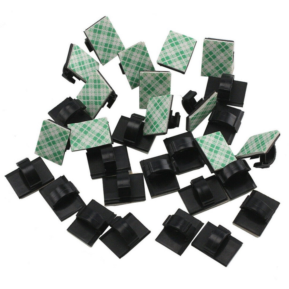 Set 30 cái kẹp tự dính hình chữ nhật màu đen giúp giữ dây điện dây cáp cho xe hơi DIY