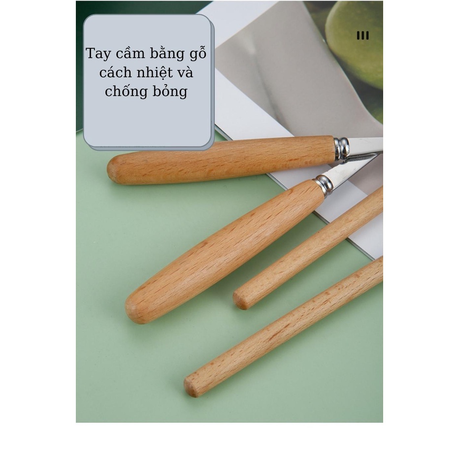 Bộ Đũa Thìa Dĩa Inox Tay Cầm Cán Gỗ Hộp Thìa Dĩa Văn Phòng Tặng Kèm Hộp