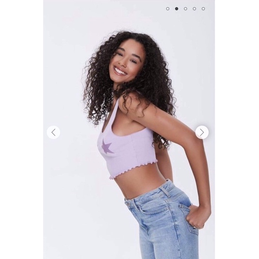 Áo croptop 3 lổ tím xoăn lai in ngôi sao vnxk