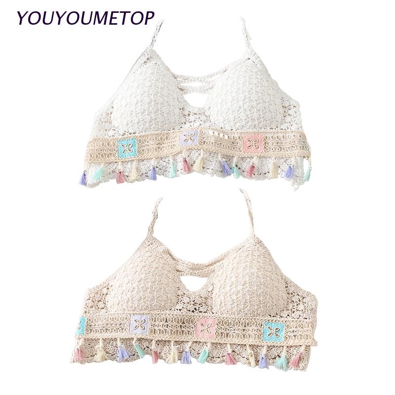 Áo Lót Đan Móc Cổ Chữ V Phối Dây Tua Rua Nhiều Màu Thời Trang Quyến Rũ Cho Nữ