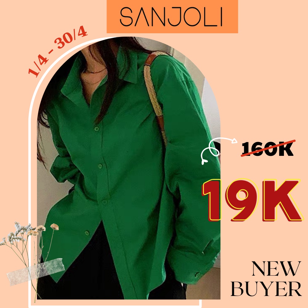 Áo Sơ Mi Nữ Form Rộng SANJOLI Áo Khoác Sơ Mi Trắng Đen Hồng Xanh Tay Dài Vintage Kiểu Hàn Quốc Tiểu Thư AO046