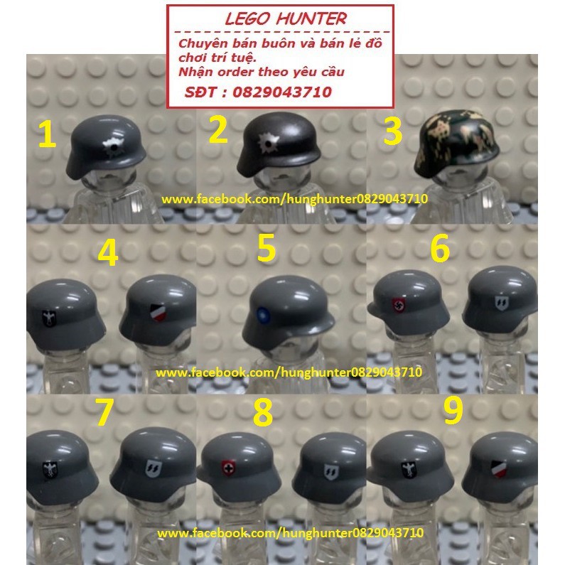 Lego Army Minifigures Phụ kiện : Mũ lính phát xít Đức helmet các loại
