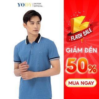Áo Thun Polo YODY Nam Pique Mắt Chim Phối Kẻ,Có Cổ Mùa Hè Thoáng Mát APM3639