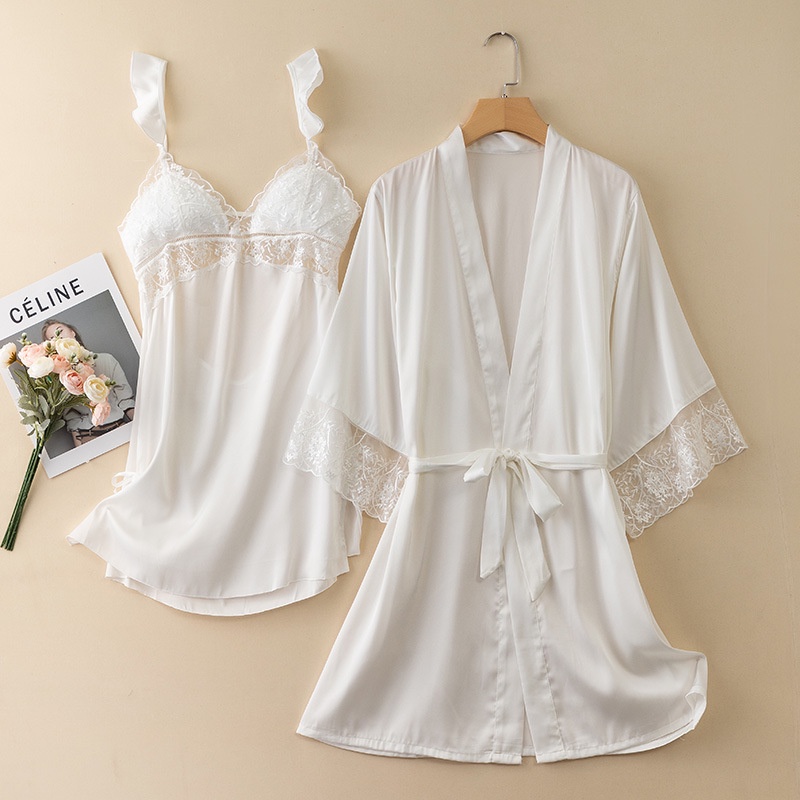 Bộ Đồ Ngủ Vải Lụa Mỏng Phối Ren Có Miếng Đệm Ngực Thời Trang Mùa Hè Quyến Rũ Cho Nữ