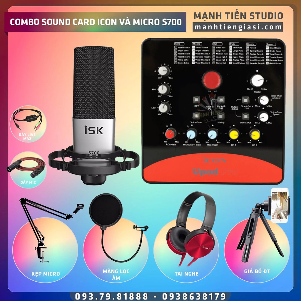 [Mã ELHACE giảm 4% đơn 300K] Combo thu âm Soundcard Icon Upod Pro + micro ISK S700 + full phụ kiện