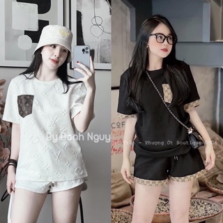 Set cộc tay thể thao Bộ Trơn Tổ Ong Cộc Tay Nữ cổ tròn tay lỡ dáng rộng họa tiết trẻ trung, năng động Ulzzang