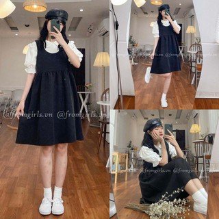 SET yếm babydoll dễ thương mix áo sơ mi tay phồng ulzzang (ảnh thật)- V11FG
