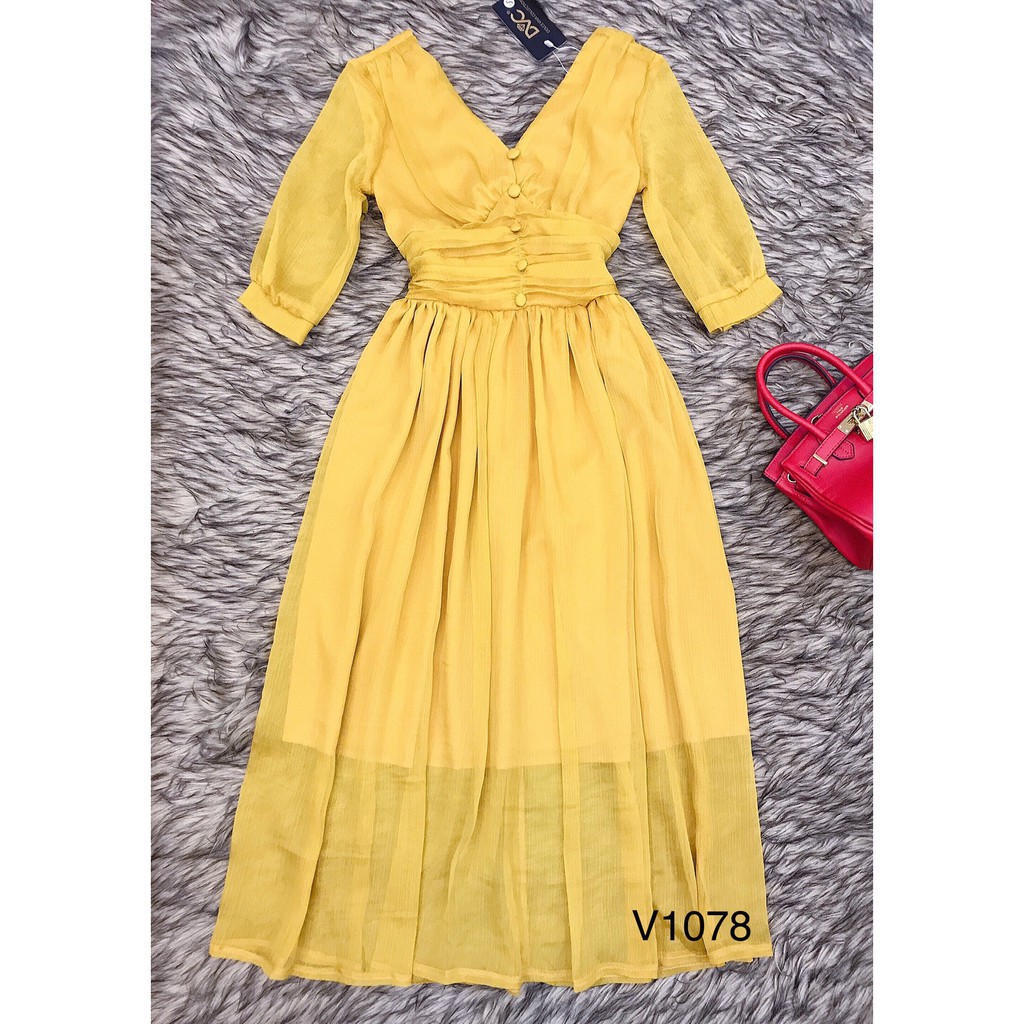 [ xả kho ] MiD Đầm maxi vàng hàng thiết kế cao cấp V1078 Mie Design ảnh thật