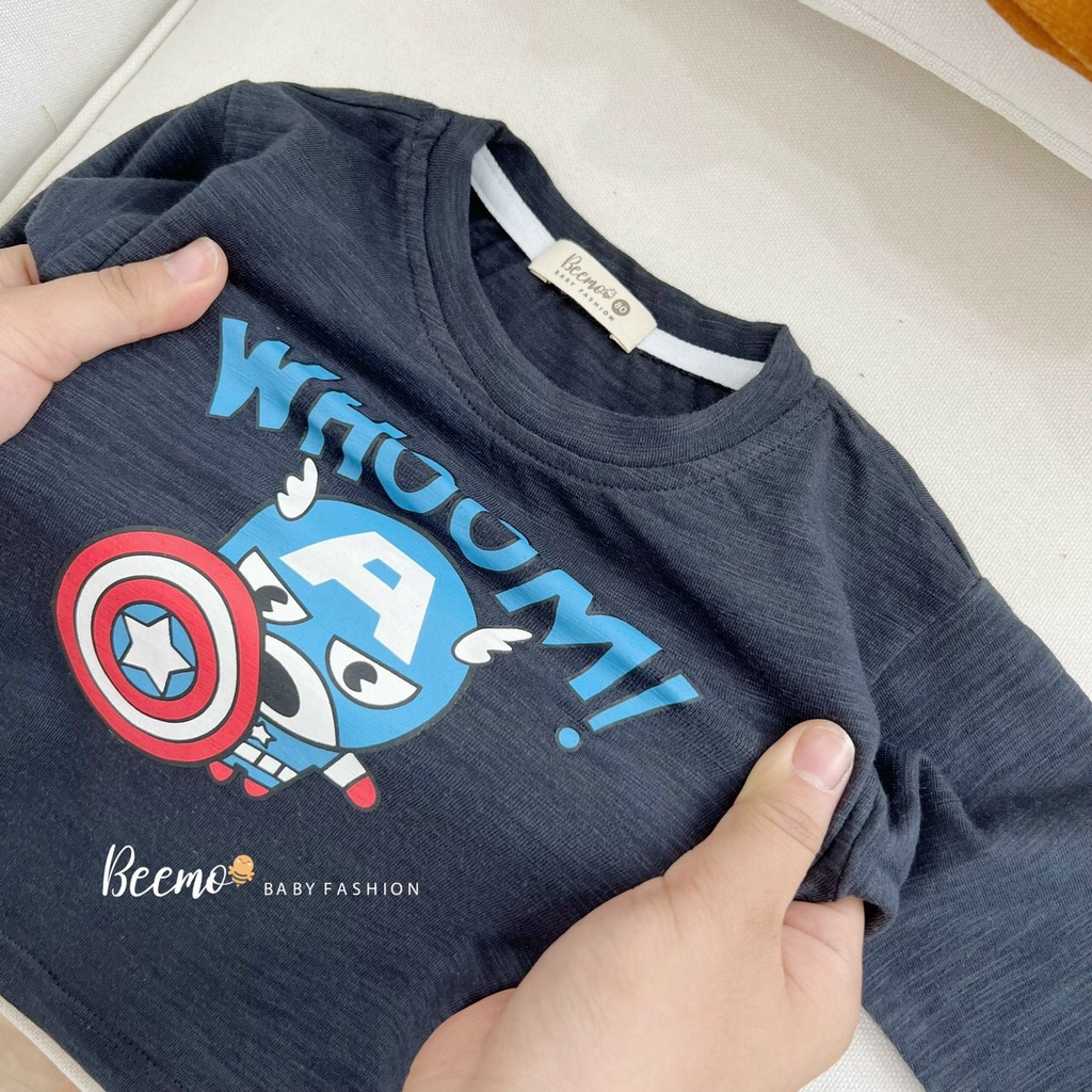 Áo phông dài tay cho bé BEEMO, chất liệu cotton co giãn, in hình chibi cực ngầu