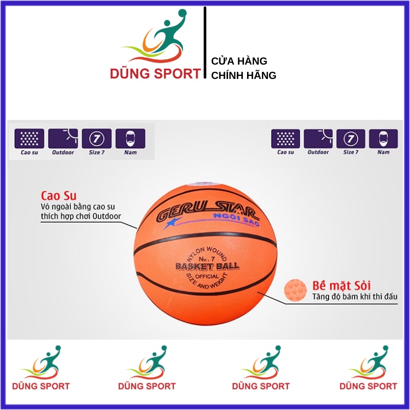 Quả banh bóng rổ GERU STAR số 5,số 6,số 7 chất liệu cao su, banh bóng rổ  Gerustar Basket ball thi đấu chính hãng