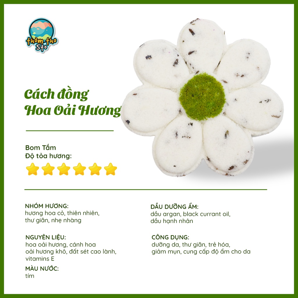 Bom tắm, Thơm Tho Sto, viên sủi bồn tắm sủi màu sắc CÁNH ĐỒNG HOA OẢI HƯƠNG, bath bomb