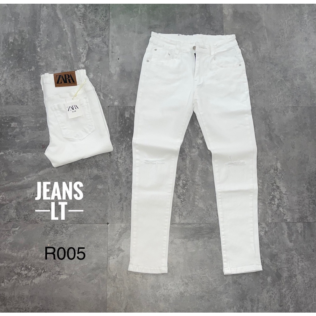 Quần Bò Trắng Rách Vá Da Nam, Quần Jeans Trắng Rách Vá Da, Quần Bò Nam Siêu Cấp Chất Đẹp Không Phai Màu