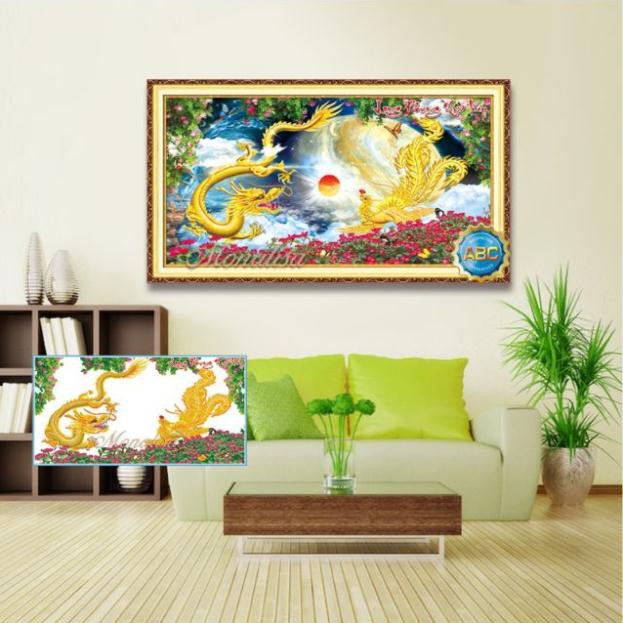 Tranh đính đá Long phụng xum vầy tuyệt đẹp KT 110*60cm