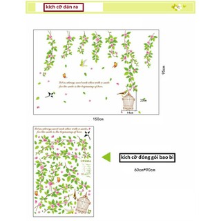 decal dán tường lá xanh