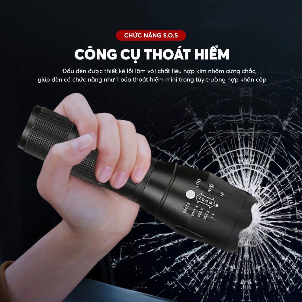 Đèn pin mini siêu sáng có Zoom xa gần, 3 chế độ sáng có móc treo tiện dụng tặng kèm hộp đựng, đèn pin mini cầm tay GD255