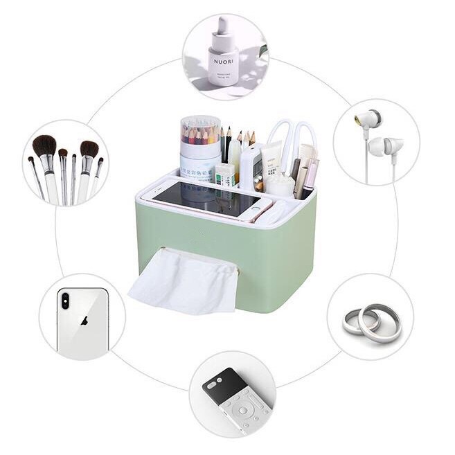 Hộp đựng giấy ăn có ngăn để điện thoại điều khiển cao cấp #2