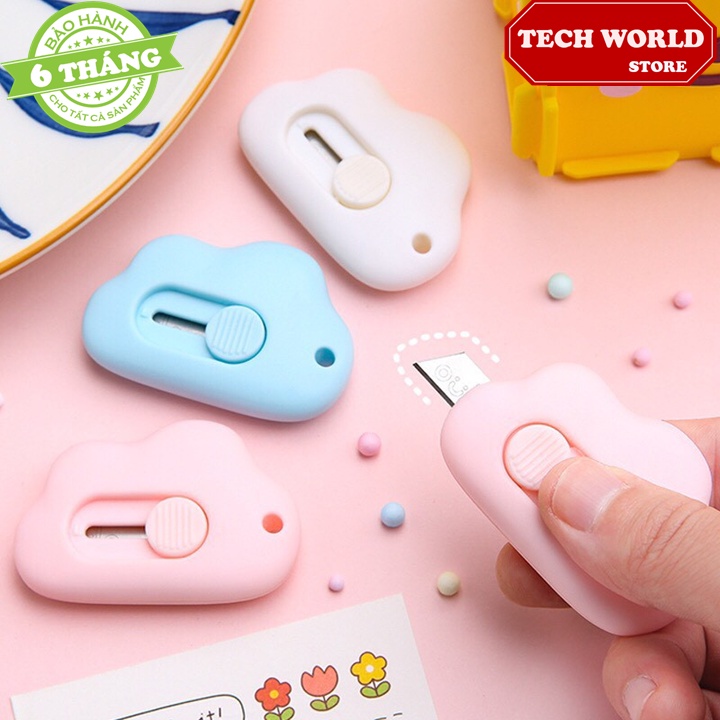 Dao rọc cắt giấy mini hình đám mây, Dao dọc gọt giấy cute làm móc khóa nhiều màu sắc dễ thương dùng trang trí lưỡi inox